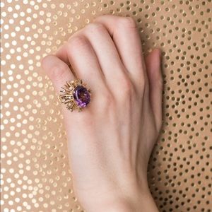 Vintage Amethyst and Diamond Ring 18k Sunburst Sz4